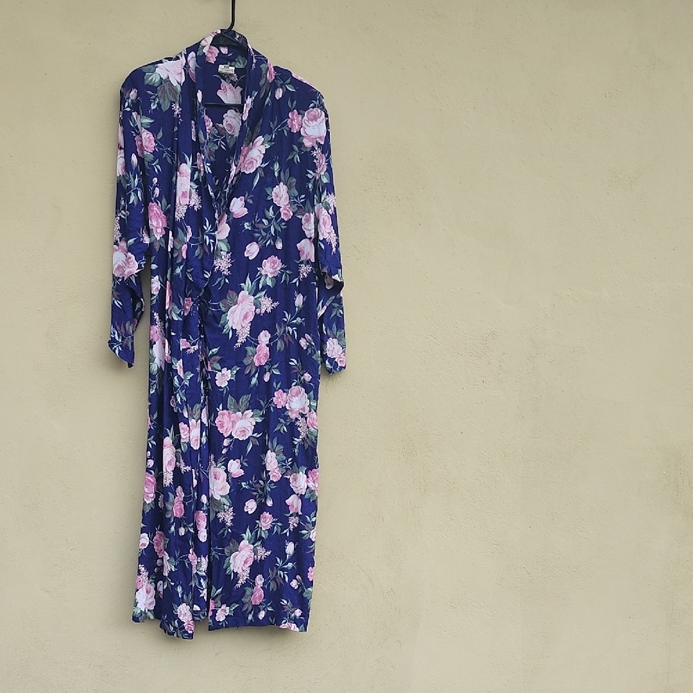 Victoria's Vintage 90' Secret Navy Floral Kimono Robe with Pink Roses